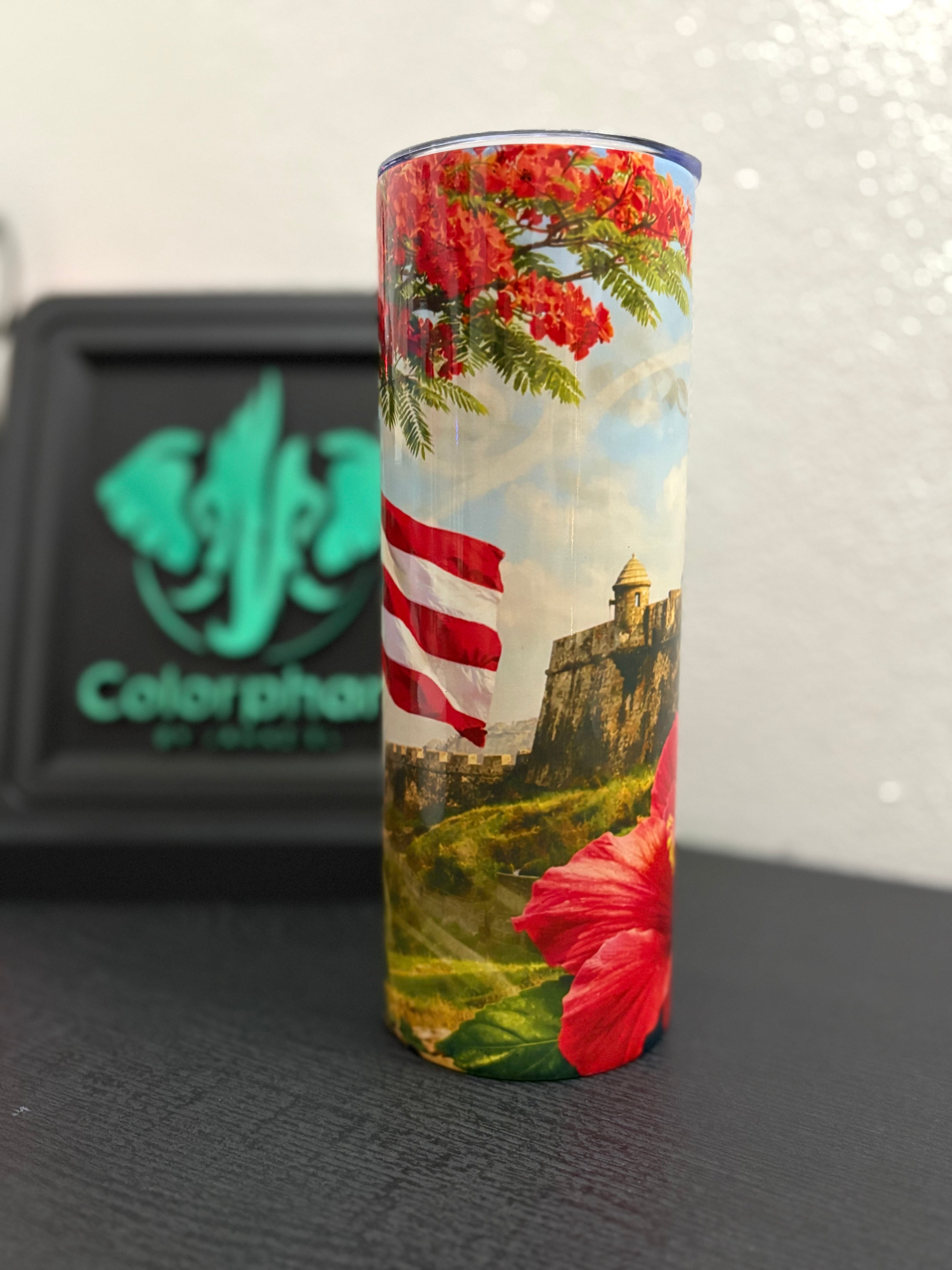 Tumbler Boricua 20 oz – Arte Cultural de Puerto Rico | Flamboyán, El Morro y Flor de Maga